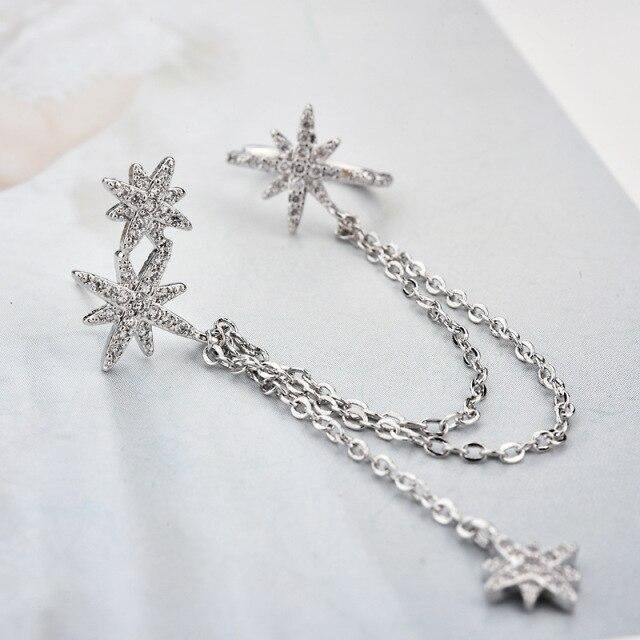 Ohrringe Gliederkette, Zirkonia, Acht Sterne, Damen, gray - Bild 1