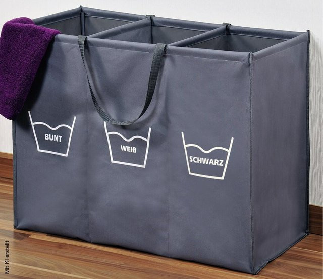 Kesper Wäschesammler aus Polyester in Grau, zusammenklappbar, B/T/H: 36 x 36 x 74 cm - Bild 1