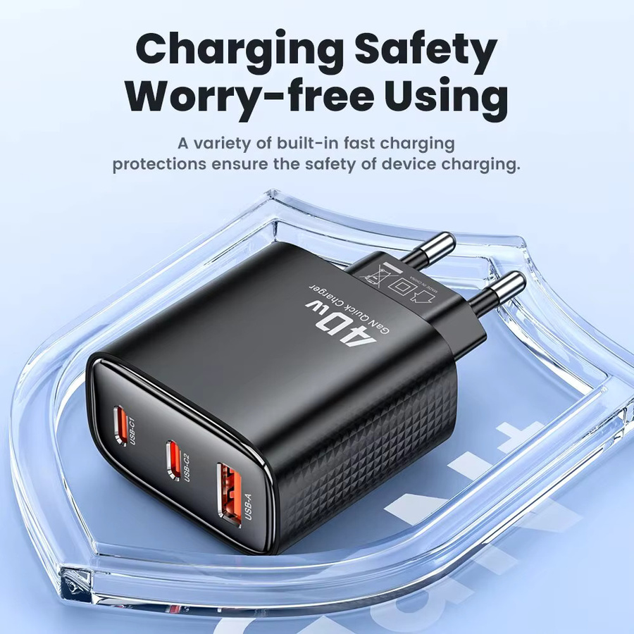 Toocki 40 W GaN USB-C Schnellladegerät mit Dual USB-C Anschlüssen und QC 4.0 in Schwarz - Bild 5