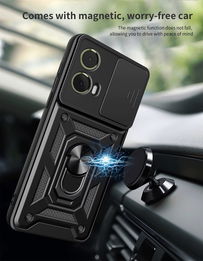 Magnetische Schutzhülle für Motorola Moto G85 5G mit Ring-Ständer und Kameraschutz in Blau oder Schwarz - Bild 3