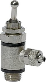 Riegler 2/2-Wege-Kipphebelventil aus Messing in Silber mit G1/8 Schnellverschraubung und 5/3 Schlauchanschluss - Bild 1