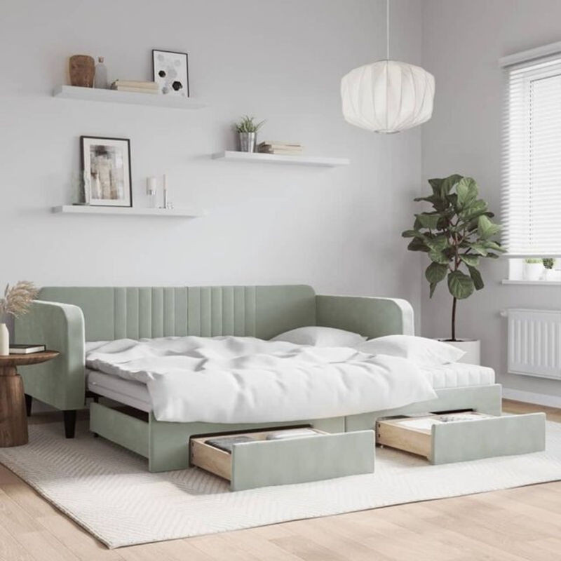 Vidaxl Funktionsbett als ausziehbares Tagesbett mit Schubladen aus Samt in Grau, B/T: 100 x 200 cm - Bild 1