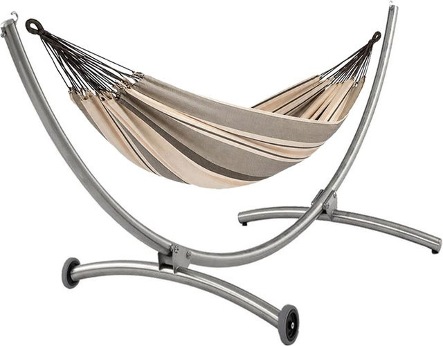 LOLA Bio Hängematte Safari Zebra in Beige mit Royal Deluxe Edelstahlgestell und Rollen - Bild 1