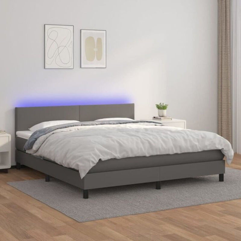 Vidaxl Boxspringbett mit Matratze aus Kunstleder in Grau, B/T/H: 160 x 200 x 78 cm - Bild 1