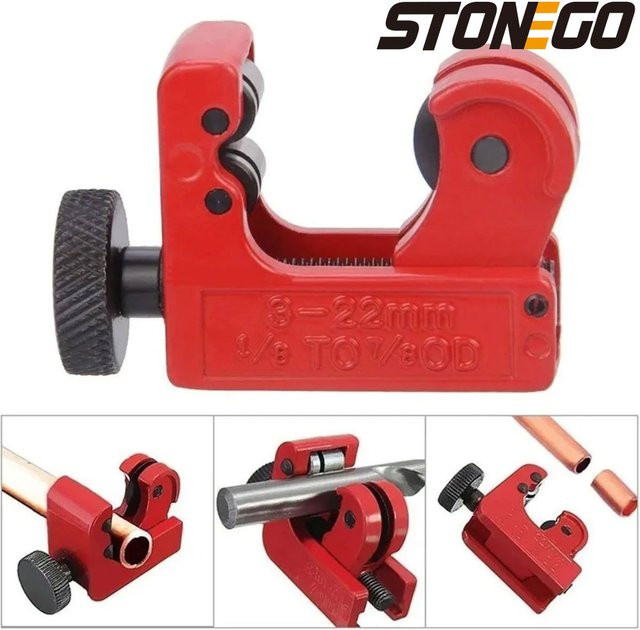 STONEGO Rohrschneider aus Zinklegierung in Rot für Kupfer- und Metallrohre, Durchmesser: 3-16 mm, 3-22 mm, 3-28 mm - Bild 1