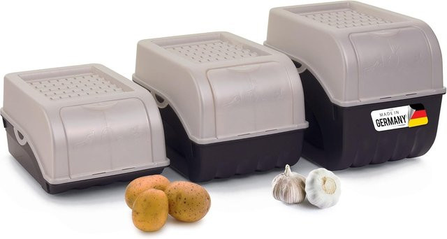 Novaliv Aufbewahrungsboxen Set für Kartoffeln und Gemüse, stapelbar, Perlmutt Weiss, 3,5l + 5l + 9l - Bild 1