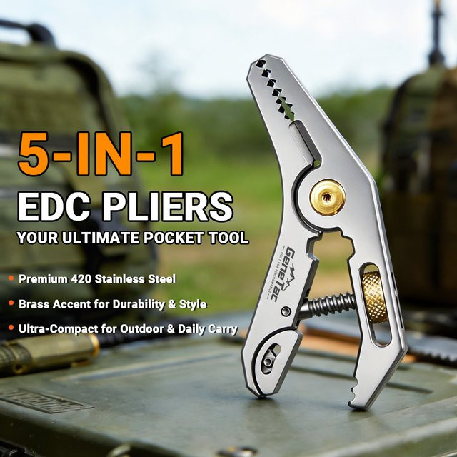 GeneTac 5-in-1 Multifunktions-Taschenwerkzeug aus Edelstahl in Silber als EDC Überlebensausrüstung für Camping, Outdoor und Heimreparaturen - Bild 1