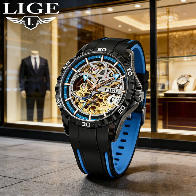 LIGE Chronograph, Automatik, Edelstahl, Herren, Schwarz - Bild 1