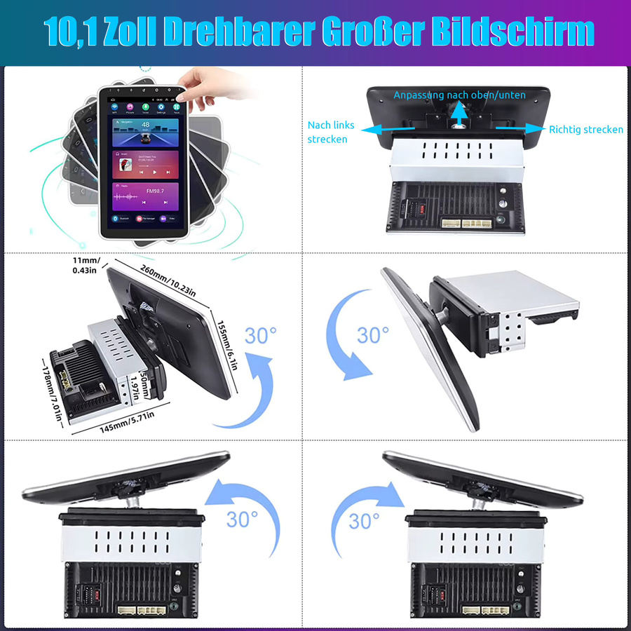 ESSGOO Universal Autoradio mit 10,1 Zoll Touchscreen, Android 15, 64GB, Schwarz, 1 DIN, Kabelloses CarPlay, Android Auto, GPS, WiFi, Bluetooth und RDS - Bild 5