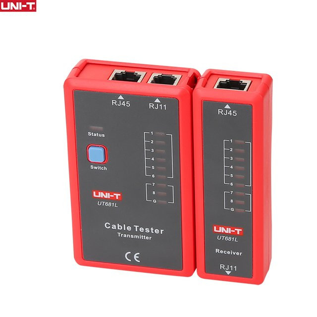 UNI-T UT681L Netzwerk-Tester für RJ45 und RJ11 Kabel mit LED-Statusanzeige in Rot - Bild 1