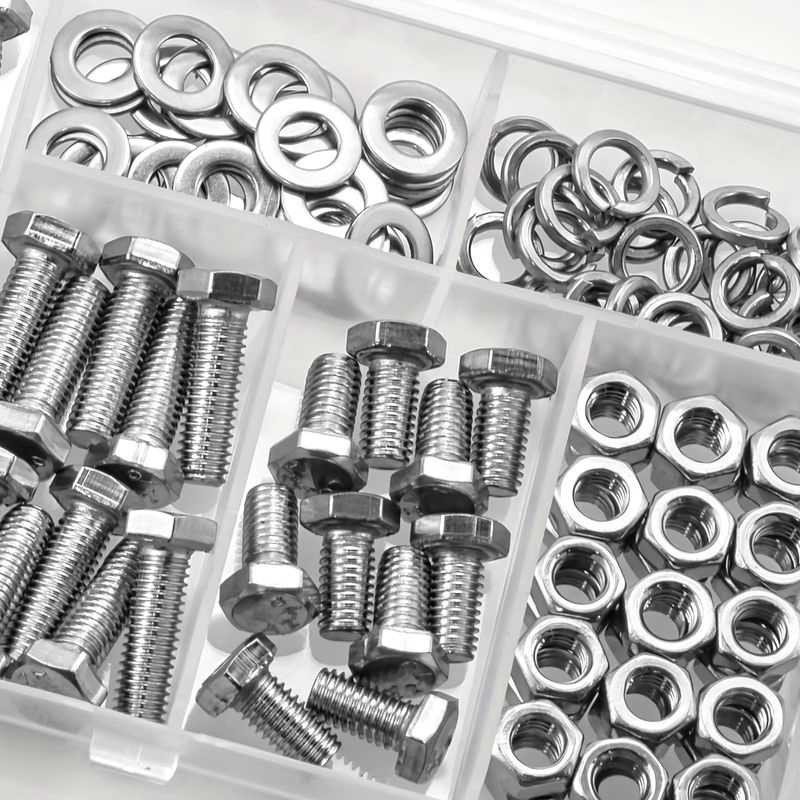 SANJODS Metrisches Bolzenset aus Edelstahl in Silber mit Sechskantschrauben, Muttern sowie flachen und Sicherungsscheiben (M4, M5, M6) - Bild 4