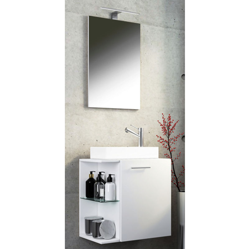 VCM Badmöbel-Set Hausa, 3-teilig mit Spiegel, Waschbecken und Waschbeckenunterschrank, weiss - Bild 2