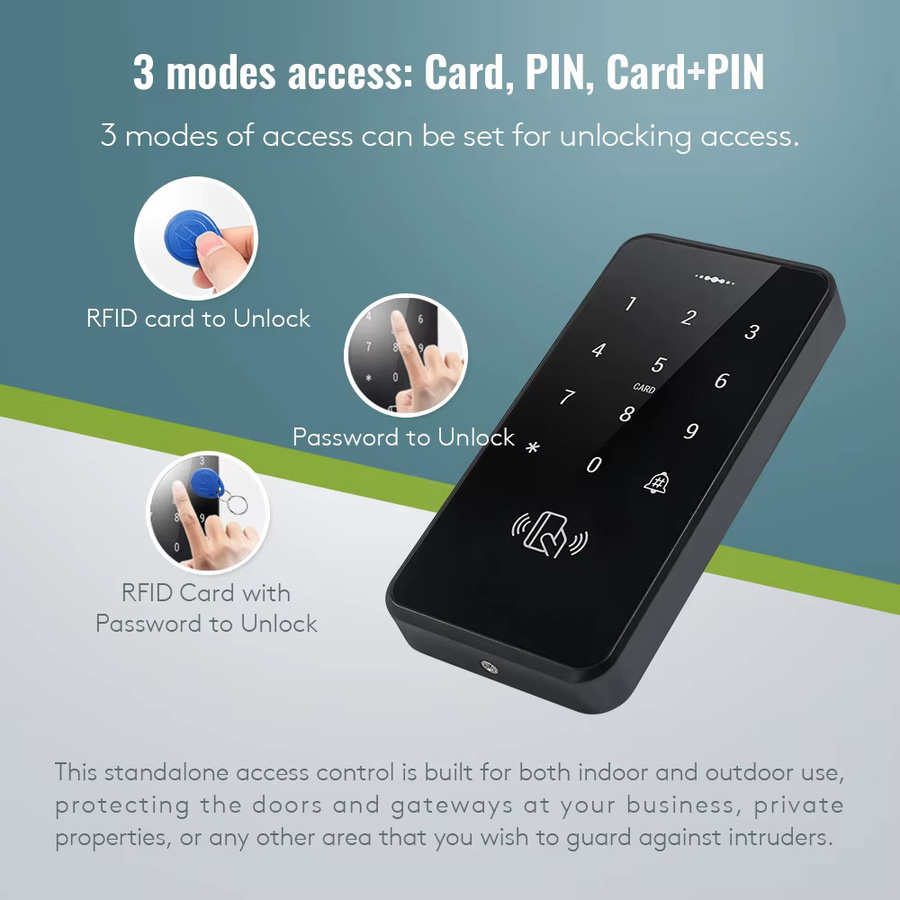 HOMSECUR Wasserdichte Touch-Tastatur mit RFID-Proximity Reader 125 kHz und Passwort-Entsperrung, IP67, DC12V, Schwarz - Bild 3