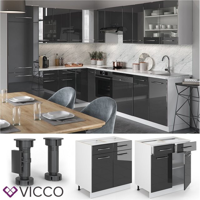 VICCO Küchenunterschrank Fame mit Schubladen, Anthrazit, Breite: 80 cm - Bild 1