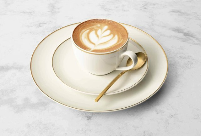 Seltmann Weiden Milchkaffeetassen Savona Goldlinie aus Porzellan, Weiß/Gold, 6er Set, 340 ml pro Tasse - Bild 1