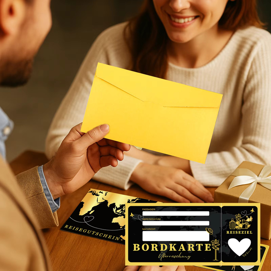 3er-Set Reisegutscheine in Schwarzgold als Bordpass-Überraschungsgeschenkset aus Papier - Bild 3