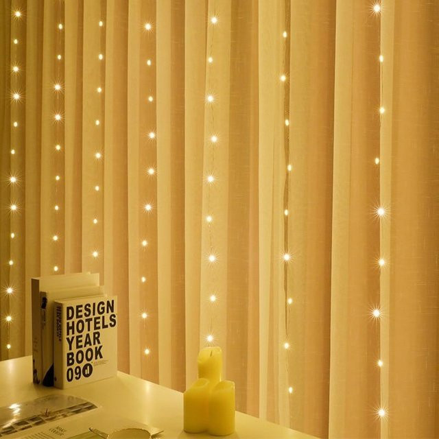 Febell LED-Lichterkette Vorhang mit Fernbedienung und USB, Warmweiß, B: 3 m, H: 1 m, 105 LEDs - Bild 1