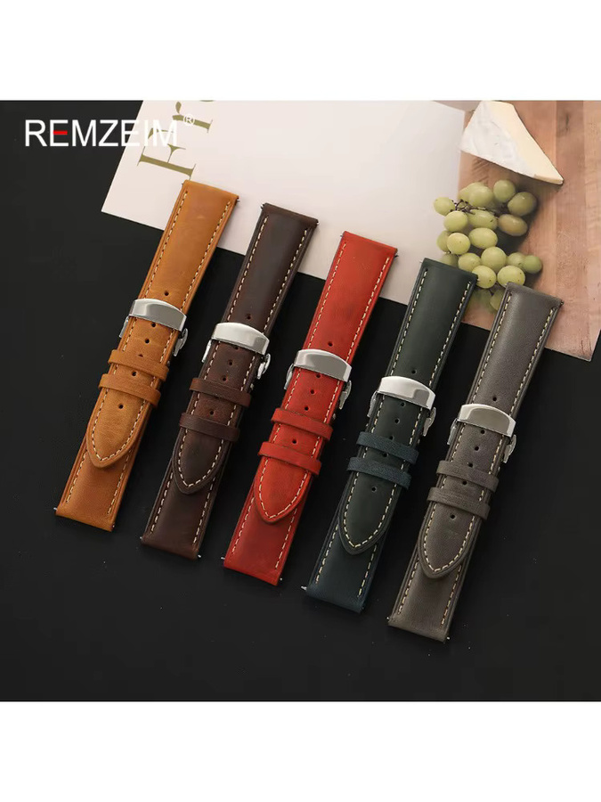 REMZEIM Uhrenarmband Leder, Edelstahl, Silber, Herren - Bild 3