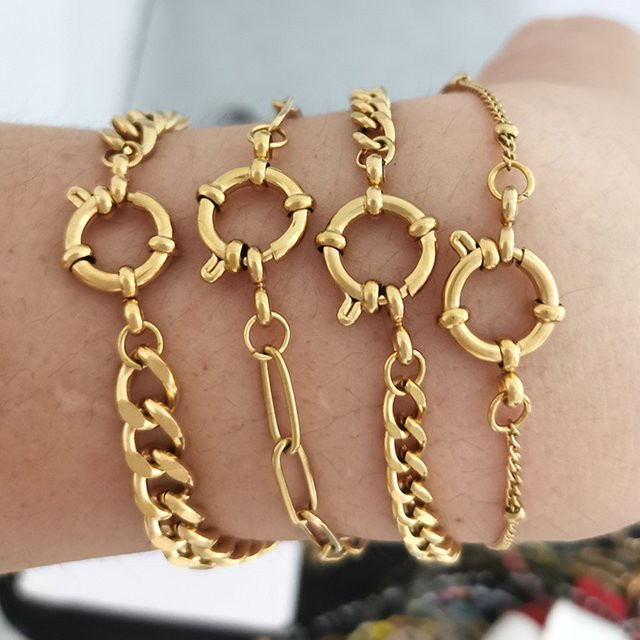 QMHJE Perlen Kette Edelstahl, Gold, Unisex - Bild 1