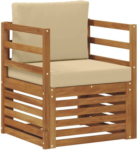 vidaXL Outdoor-Sofagarnitur aus Akazienholz mit Kissen in Natur-beige, B/T/H: 67 x 63 x 73 cm - Bild 1