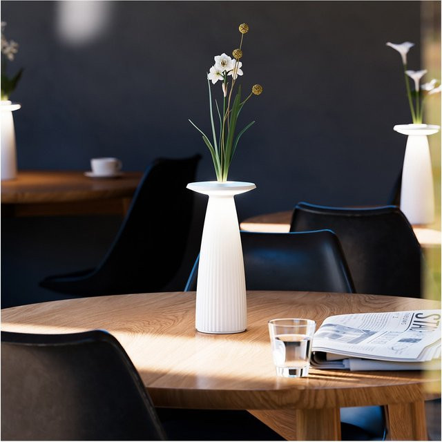 SIGOR Nuflair Akku-Tischleuchte LED Blumenvase, dimmbar, IP54, USB-C, schneeweiß, Höhe: 24 cm - Bild 1