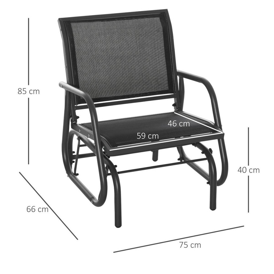 Outsunny Schaukelstuhl mit Mesh-Stoff und Armlehnen in Schwarz, B/T/H: 75 x 66 x 85 cm - Bild 2