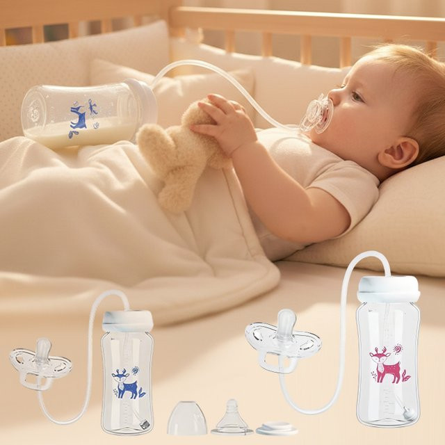 SMHXIANGQIANJIN 3-in-1 Babyflasche mit Schwerkraftball und Schnuller, Weithals-Milchaufbewahrungsflasche, blau-transparent, 300 ml - Bild 1
