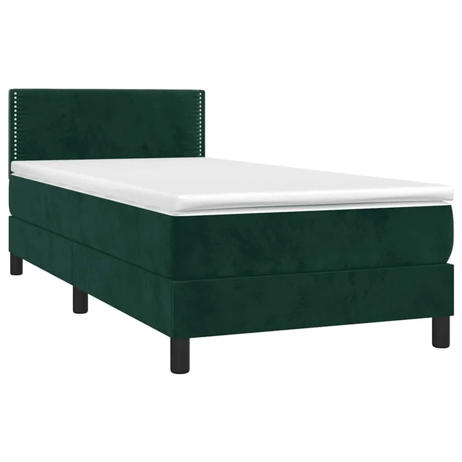 vidaXL Boxspringbett mit Matratze in Dunkelgrün aus Samt mit LED-Unterbettbeleuchtung und USB-Anschluss, B/T/H: 100 x 200 x 203 cm - Bild 2