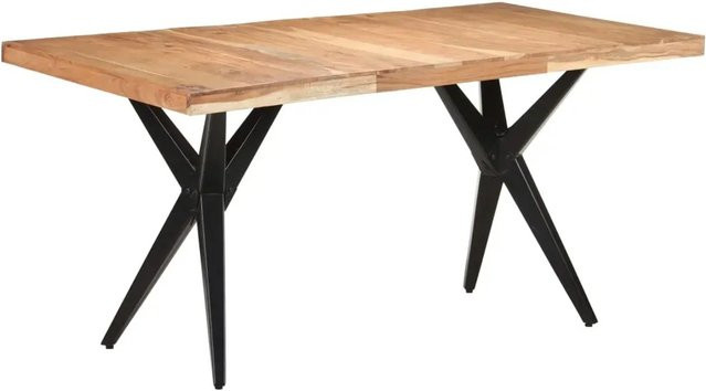 vidaXL Esstisch aus massivem Akazienholz in Braun und Schwarz mit X-Gestell, B/T/H: 160 x 80 x 76 cm - Bild 1