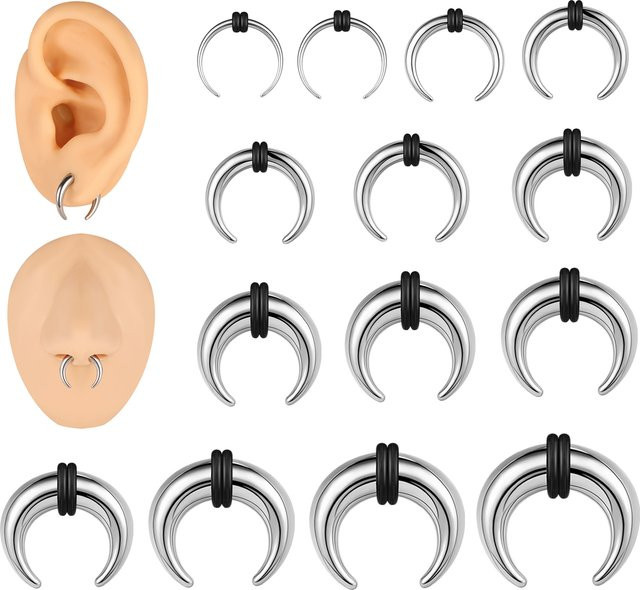 Aoedej Nasenring Edelstahl, Hufeisenform, Silber, Unisex - Bild 1
