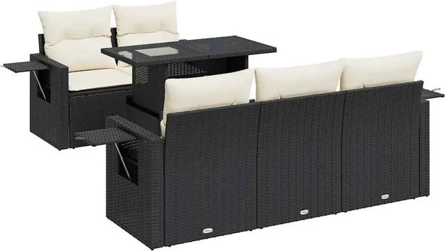 vidaXL 6-teilige Garten-Sofagarnitur aus Poly-Rattan mit Kissen in Schwarz-creme - Bild 1
