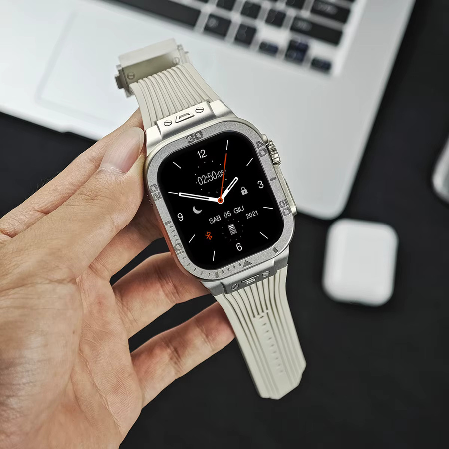 CAOWTAN Displayschutzfolie für Apple Watch Ultra 3 49mm, Metallrahmen, gehärtetes Glas, Silber - Bild 4