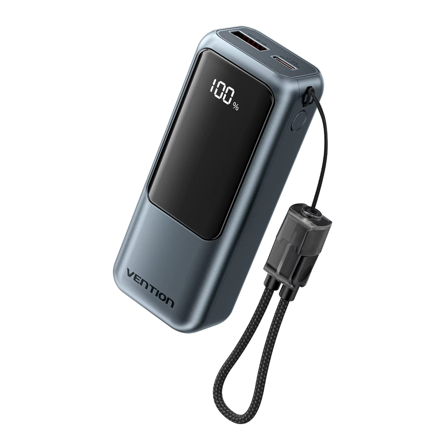 Vention Mini Powerbank 10000mAh mit integriertem USB-C-Kabel 22,5W PD 3.0 Schnellladung, Grau - Bild 4