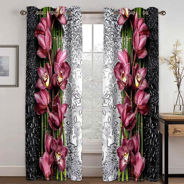 Moderne Rosen-Vorhänge mit 3D-Blumenmuster in Mehrfarbig, halbtransparent mit Ösenaufhängung, Breite: 50 cm, Höhe: 60 cm - Bild 1