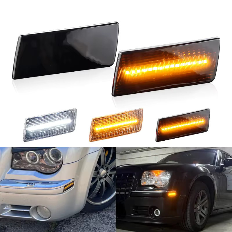 SAARMAT LED Seitenmarkierungsleuchten für Chrysler 300 300C 2005-2010, 2er-Set, Front Stoßstange Blinker, Weiß/Bernstein - Bild 6