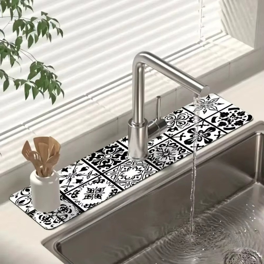 VIKAMA Bohemian Abtropfmatte für Küche und Badezimmer, rechteckiges Wasserabsorptionspad für Arbeitsplatten, B/T: 38,0 x 38,0 cm, Höhe: 1,0 cm - Bild 2