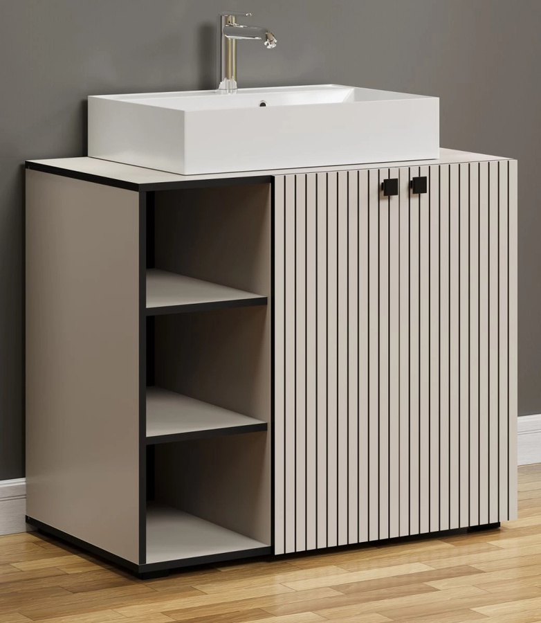 Waschtisch Feliz in Kaschmir Grau inklusive Waschbecken, modern und matt, Breite: 90 cm - Bild 1