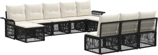 vidaXL Gartensofa-Set 10-teilig in Schwarz aus Poly-Rattan mit Polsterung und Ottomane für Terrasse und Garten - Bild 1