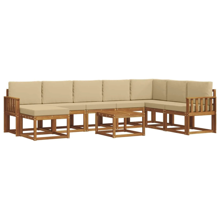 vidaXL Outdoor-Sofagarnitur 9-teilig aus Akazienholz mit Kissen in Natur und Beige - Bild 2