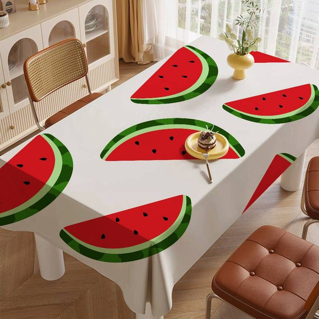 Wasserabweisende rechteckige Tischdecke von JMG Household Supplies mit Sommer Wassermelone Motiv, B/B: 140 x 160 cm, weiß - Bild 1