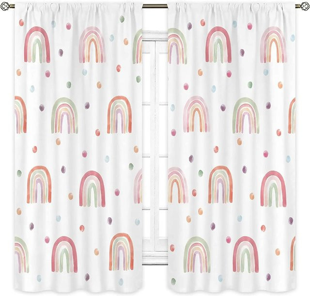 Yiran Furniture Verdunkelungsvorhänge Regenbogen mit Sternen-Design, Mehrfarbig, B: 55 cm, H: 120 cm, 2 Stück - Bild 1