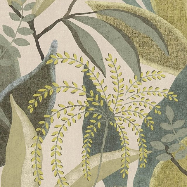 e-Delux Vlies-Tapete Botanisches Blumenmuster in Beige und Grün, Matt, Breite: 0,53 m, Länge: 10,05 m - Bild 1