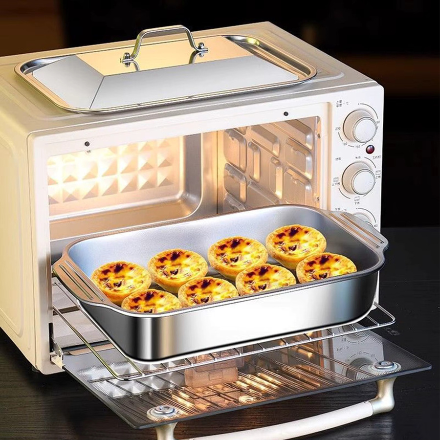 Rechteckige Edelstahl-Backform mit Deckel in Silber für Kuchen, Fisch oder Lasagne - Bild 5