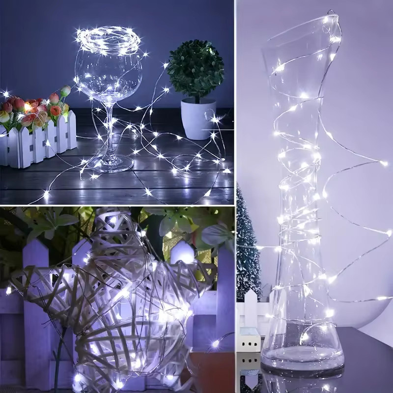 10er Set Peach Forest LED Lichterkette warmweiß, batteriebetrieben und wasserdicht mit silbernem Metalldraht für DIY Dekorationen, Hochzeiten und Partys - Bild 2