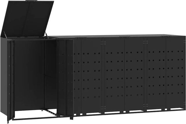 DELUKE Mülltonnenbox GORILO Mülltonnenverkleidung für 4 Tonnen aus Stahl, Schwarz matt, B/T/H: 276 x 79 x 117 cm - Bild 1
