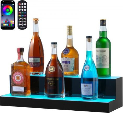 VEVOR LED Spirituosenregal aus Acryl mit 2 Ebenen, beleuchtetes Flaschendisplay für Home Bars in Transparent und Multicolor, Steuerung per App und Fernbedienung, Breite: 60,0 cm, Höhe: 20,0 cm, Tiefe: 15,0 cm - Bild 1