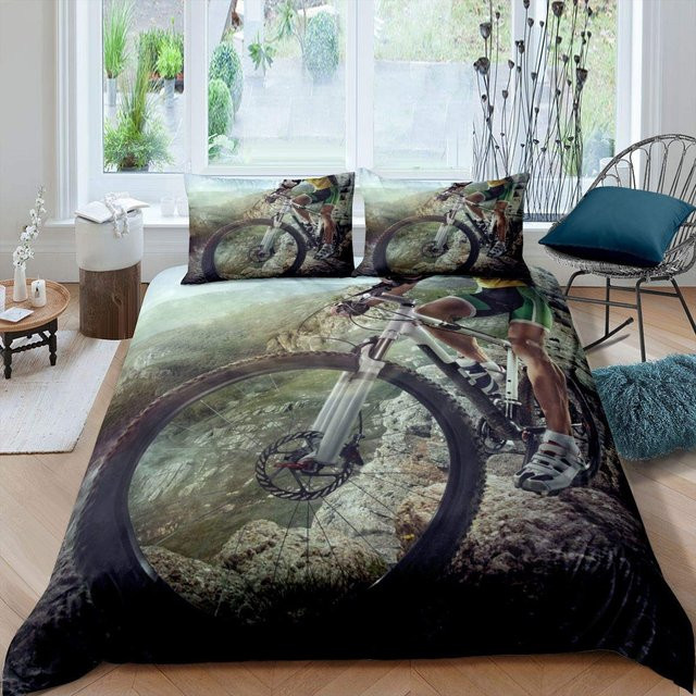 Bettwäsche Set Fahrrad Motocross Rennfahrer aus Mikrofaser, Mehrfarbig, B/H: 135 x 200 cm - Bild 1