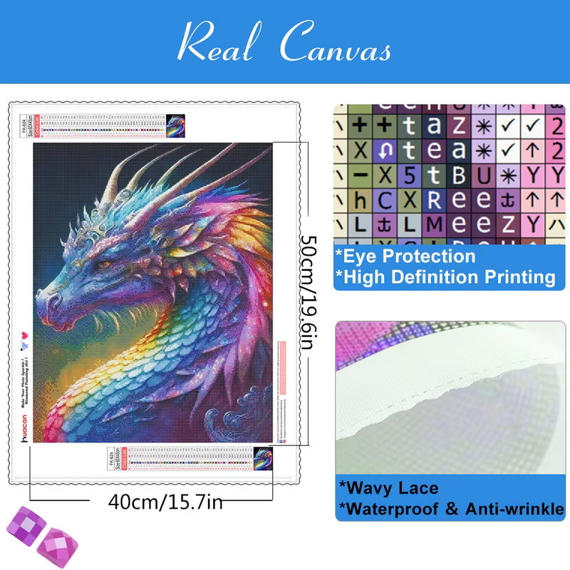HUACAN Diamond Painting Drachen Mosaik DIY 5D Stickerei Set, Mehrfarbig, Breite: 20 cm, Höhe: 30 cm - Bild 2