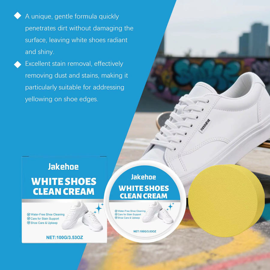 JAKEHOE Schuh-Reiniger Weiß, Wasserlose Gelbentferner-Creme und Lederpolitur-Paste für Sneaker, 100g - Bild 3