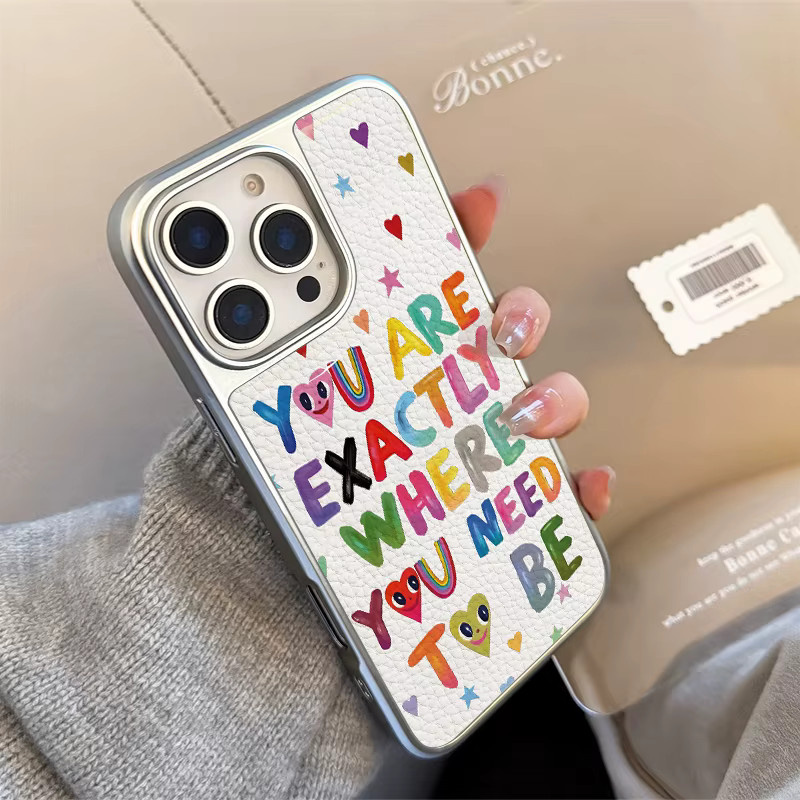 AIR PLUS Sturzsichere Handyhülle mit Leder-Textur und bunten Buchstaben für Apple iPhone 11 bis 16 Pro Max, Mehrfarbig - Bild 2